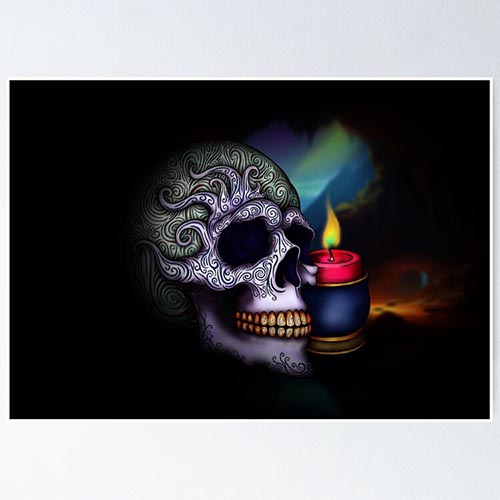 a gothic looking skull and candle digital drawing