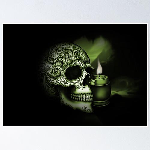 a gothic looking skull and candle digital drawing