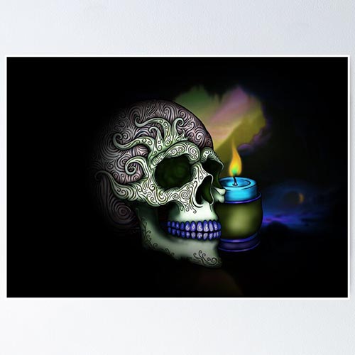 a gothic looking skull and candle digital drawing