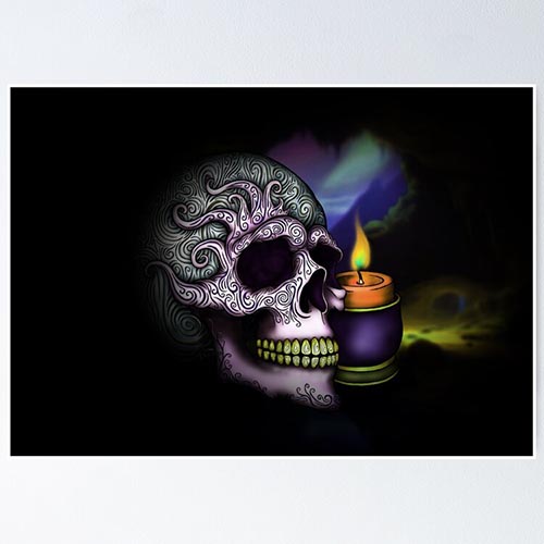 a gothic looking skull and candle digital drawing