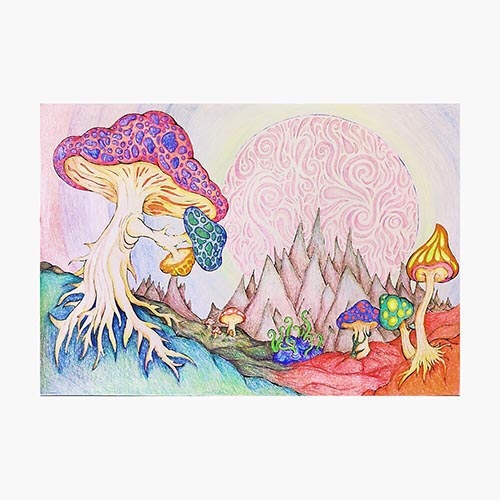 Trippy mushroom art landscape