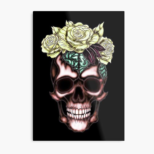 modern skull design with rose-like flower