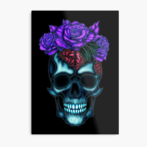 modern skull design with rose-like flower