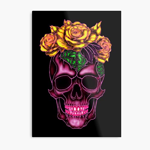 modern skull design with rose-like flower