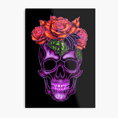 modern skull design with rose-like flower