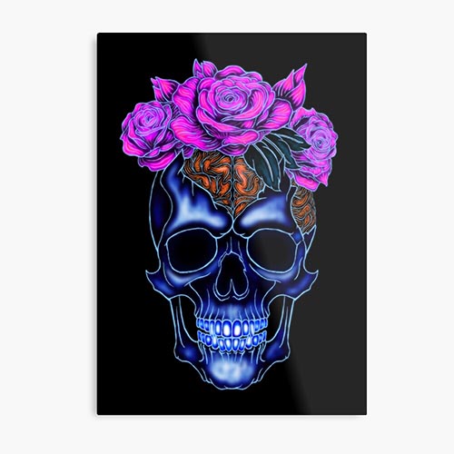 modern skull design with rose-like flower