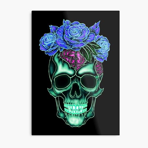 modern skull design with rose-like flower