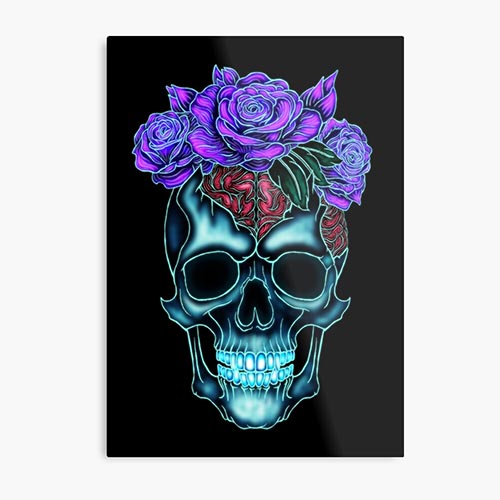 modern skull design with rose-like flower