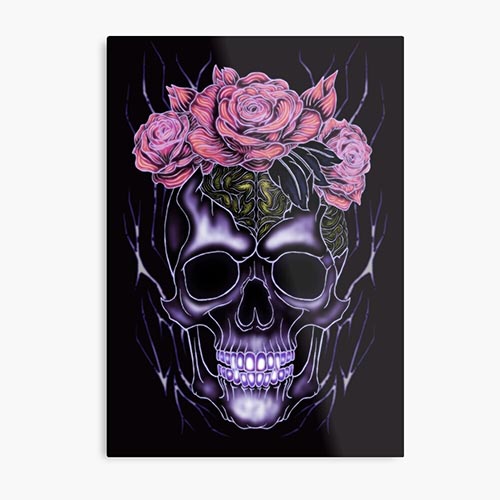 modern skull design with rose-like flower