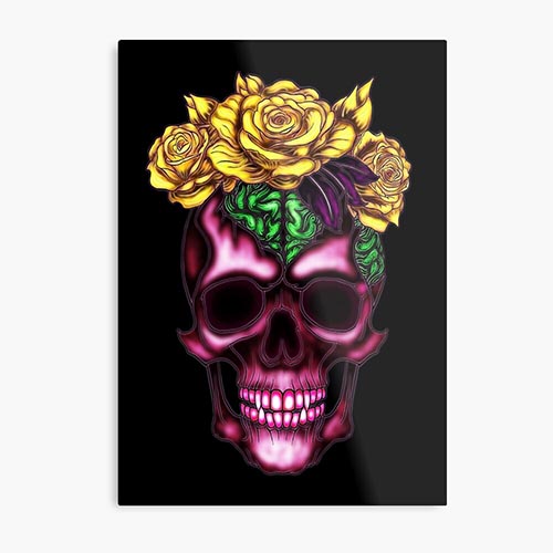 modern skull design with rose-like flower