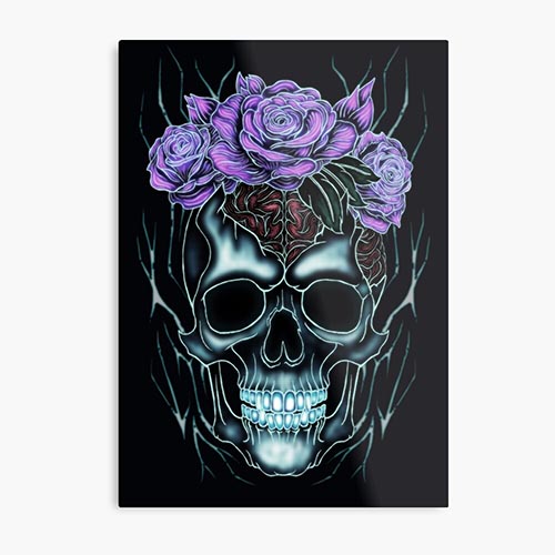 modern skull design with rose-like flower