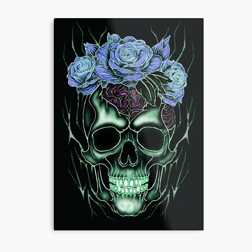 modern skull design with rose-like flower