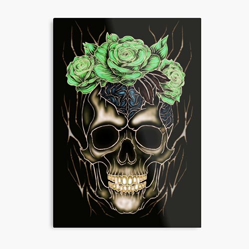 modern skull design with rose-like flower