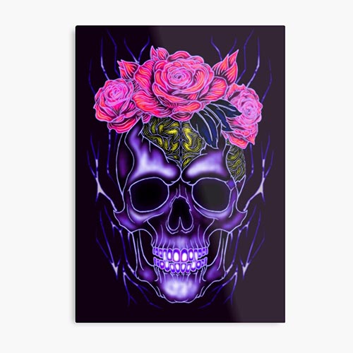 modern skull design with rose-like flower