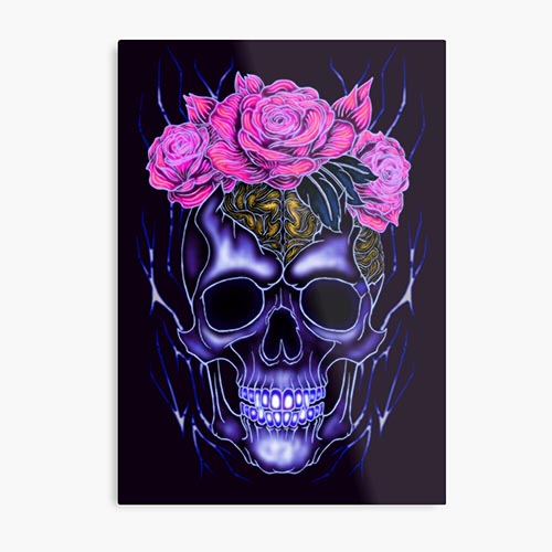 modern skull design with rose-like flower