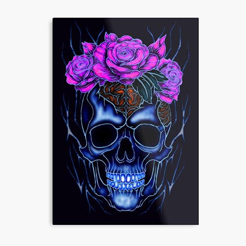 modern skull design with rose-like flower