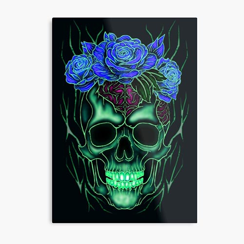 modern skull design with rose-like flower