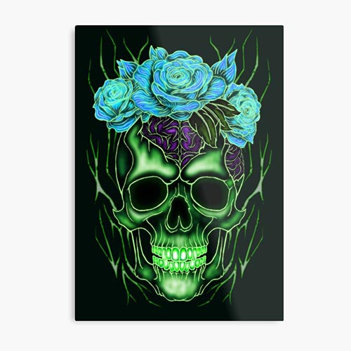 modern skull design with rose-like flower