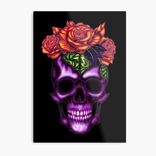 modern skull design with rose-like flower