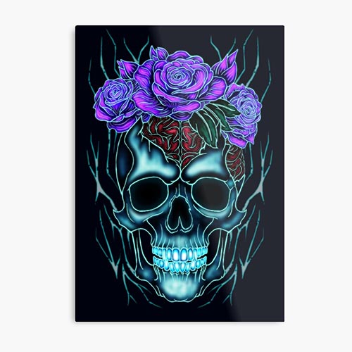 modern skull design with rose-like flower