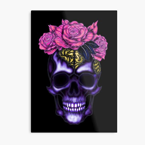 modern skull design with rose-like flower