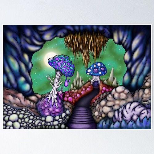 trippy mushroom cave landscape