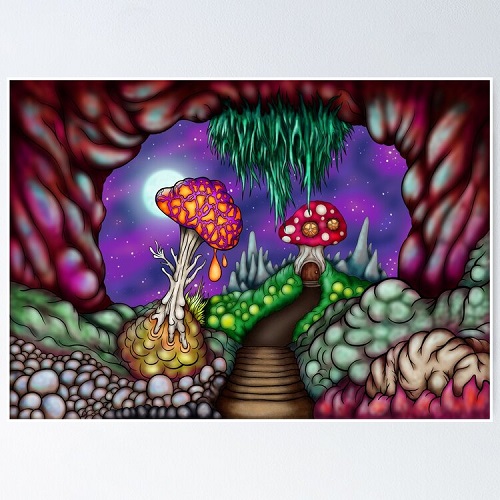 trippy mushroom cave landscape