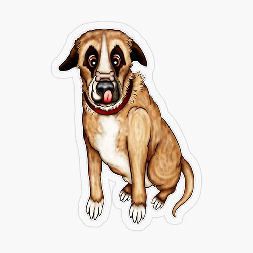 A cartoon style digital drawing of a dog named Ringo