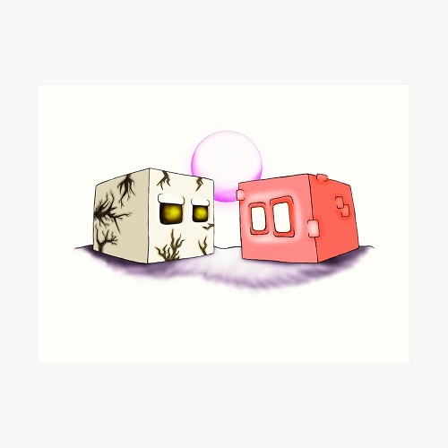 2 cute cartoon square creatures