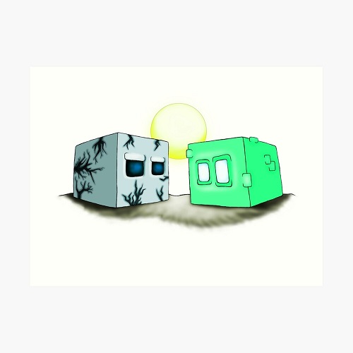 2 cute cartoon square creatures