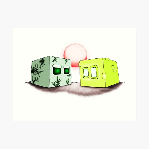 2 cute cartoon square creatures